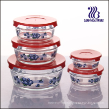 5PCS Different Color Lid Glass Bowl Set with Decals (GB1402-TH)